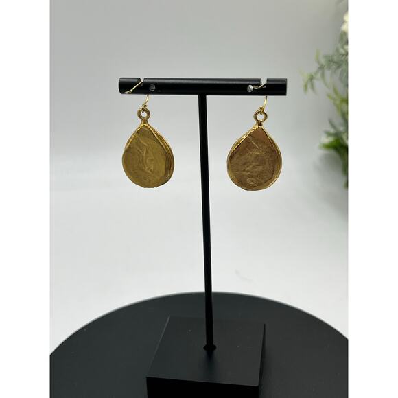 Susan Shaw Vintage Handcast 24k Gold Plated Teardrop Genuine Quartz Earrings - Picture 4 of 13